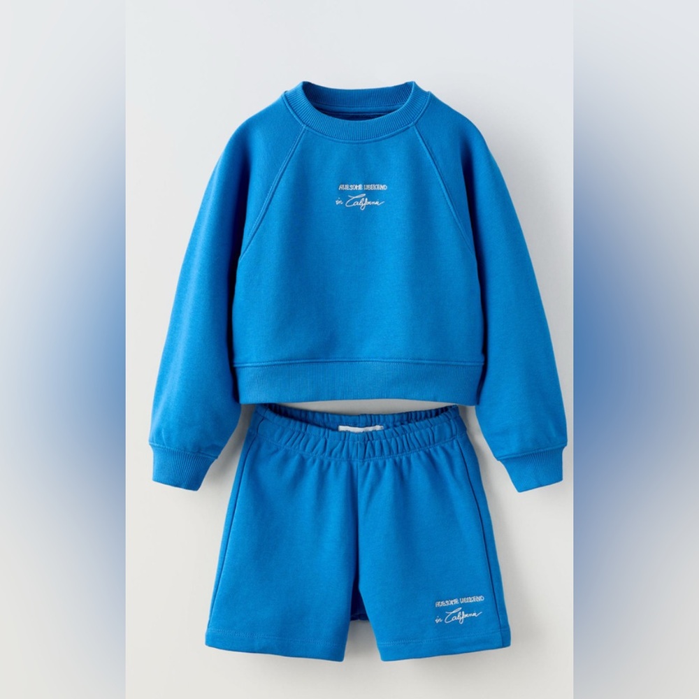 ZARA kids Blue Sweatshirt and Shorts Set